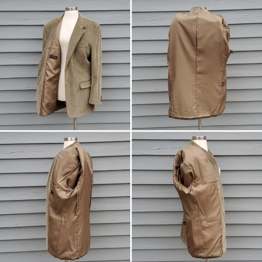 Vintage 70s Cords Western Boho Cowboy Tan Corduroy‎ Blazer Coat Jacket 42 Long